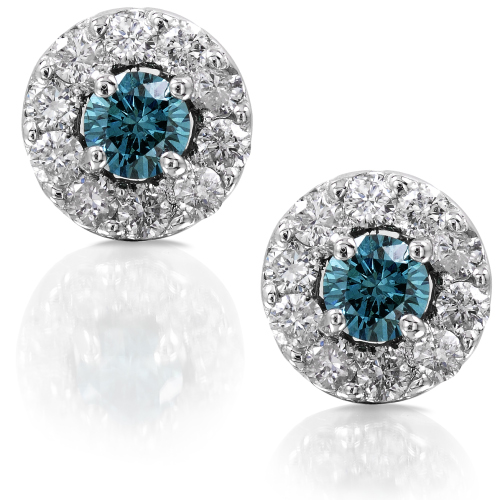 White and Blue Diamond Studs in 14K White Gold 3/8ct TW